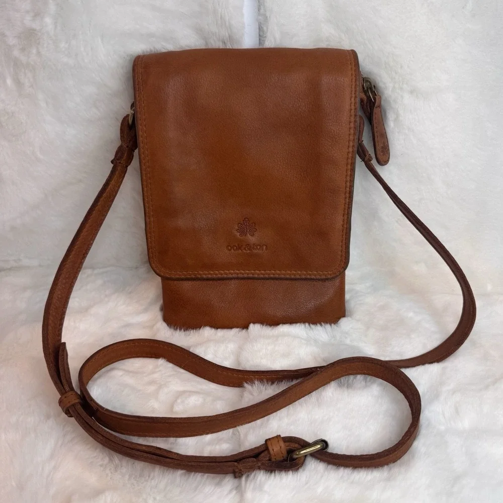 Oak & Tan Super Soft Brown Leather Crossbody Bag Small Phone Purse Wallet
